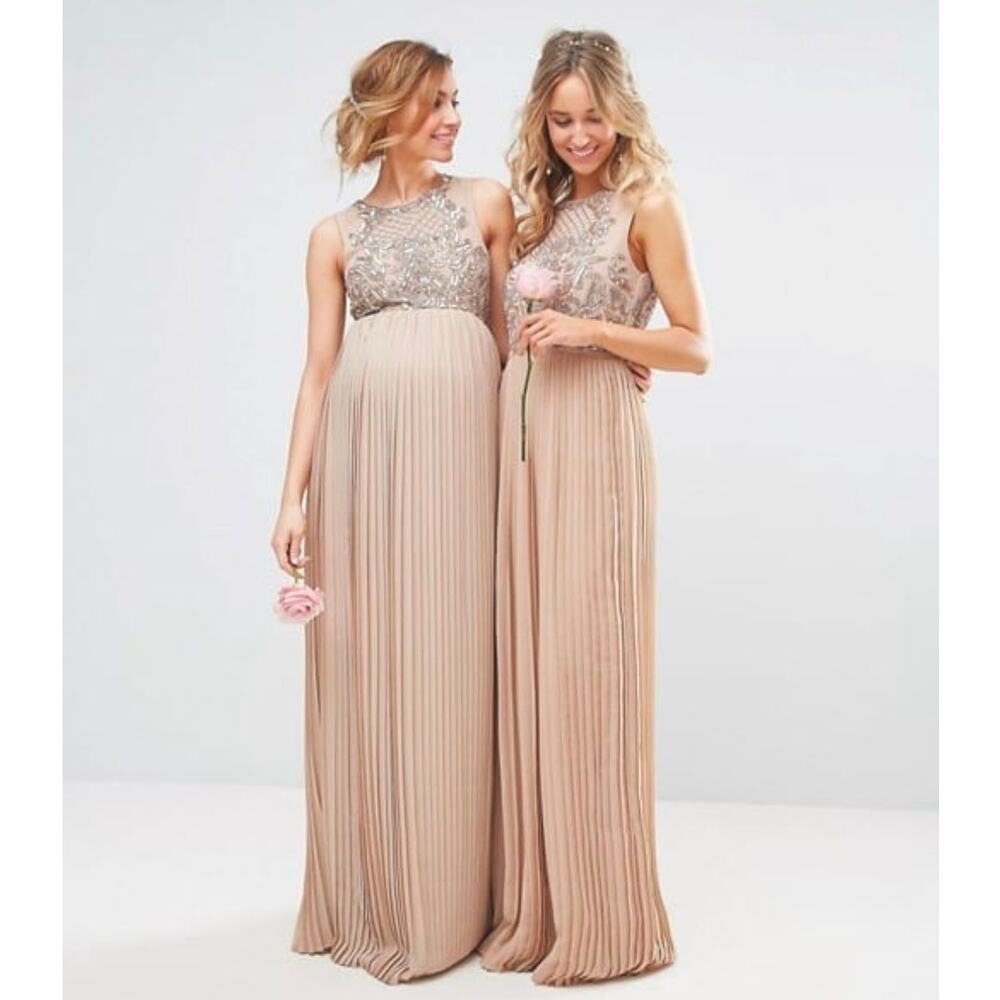 ASOS Maya Maternity Maxi Sequin & Tulle Dress Gown w/ Pleated Skirt Size 4, EUC